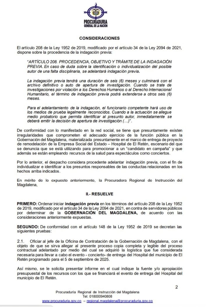 Rubenpe_62's tweet photo. #Atencion🚨Por investigación de @PGN_COL y estado inadecuado del lote escogido para el concierto, @MagdalenaGober @padillaingris aplazó a última hora el "parrandón politiquero" que habían preparado @carlosecaicedo @mrafael70 para inaugura hospital #ElReten. Hilo🪡 https://t.co/mf71AMCJKM