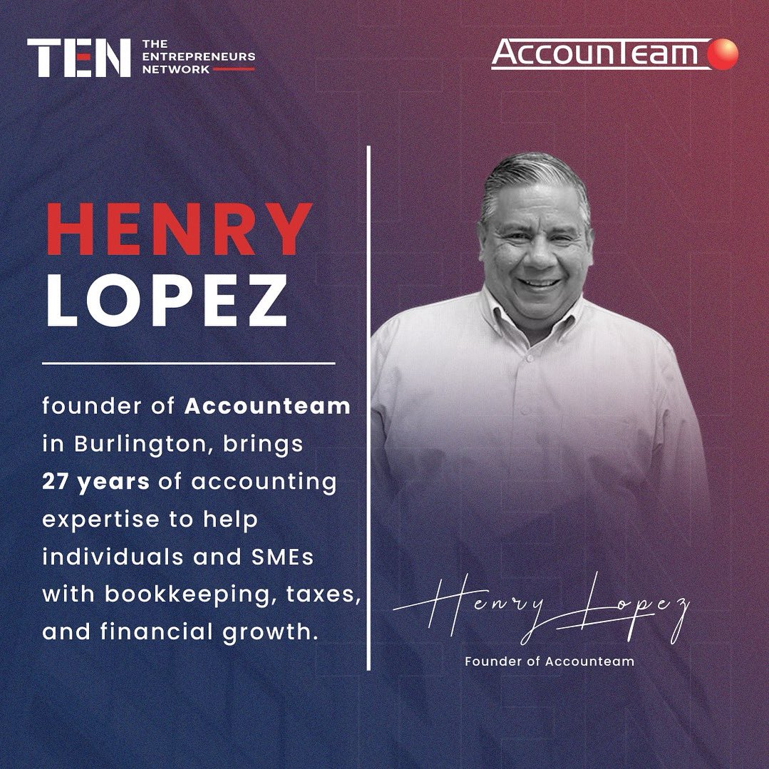 🌟 Spotlight on Henry Lopez: Founder of Accounteam! 🌟

With 27 yrs in accounting—17 at top firms—Henry launched Accounteam in 2014 to serve SMEs &amp; individuals with expert bookkeeping &amp; tax services. Proud member of TEN, he’s all about helping biz grow. 

#Accounting #TENNetwork