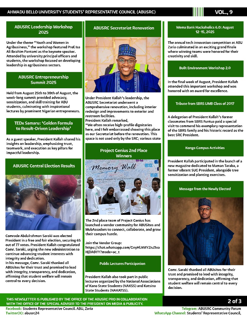 habayormy's tweet photo. 🔥𝐅𝐑𝐄𝐒𝐇𝐋𝐘 𝐏𝐑𝐄𝐒𝐒𝐄𝐃🔥

From Dec till now, President Kallah’s admin has delivered the ABUSRC Monthly Newsletter without fail. This marks the final edition under his leadership.

Produced by: PRO 1 &amp; SA on Media/Publicity.

Thanks for the support! 🙌🏿 https://t.co/fmEYDZeuJh