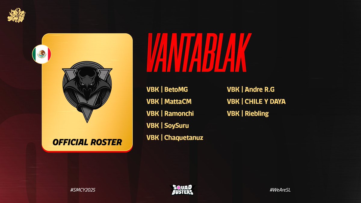 🔴 𝐎𝐅𝐅𝐈𝐂𝐈𝐀𝐋 𝐑𝐎𝐒𝐓𝐄𝐑 𝟖/𝟏𝟎 🚀
🎯 <a href="/vantablakesport/">Vantablak</a> 🇲🇽

Staff:
🇲🇽 <a href="/ArtemiZen/">ArtemiZen</a> (CEO)
🇲🇽 <a href="/eliaspike22/">🍓LElias🍓</a> (CM)
🇲🇽 <a href="/Ara1316_/">アラ アラ</a> (CC)
🇲🇽 <a href="/VBK_RIEBLING/">Daniel Riebling</a> (Staff)
🇲🇽 <a href="/BetomgYT/">BetoMG</a> (Captain)

Players:
🇲🇽 <a href="/BetomgYT/">BetoMG</a>
🇲🇽 <a href="/MattaCM123/">Matta CM</a>
🇲🇽 <a href="/Ramonchi_81/">Ramonchi</a>
🇲🇽 <a href="/SoySuru/">SoySuru</a>
🇲🇽 <a href="/ELCHAQUETILIN/">CHAQUETANUZ</a>
🇲🇽 <a href="/AndreRGG10/">Andre R.G❤️</a>