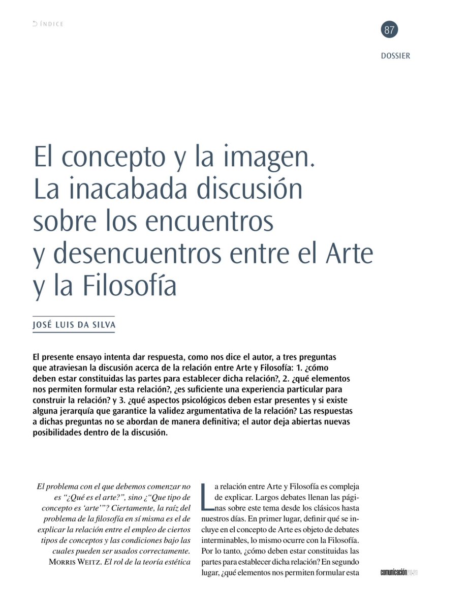 🔎 En el más reciente número de la revista Comunicación, de <a href="/centrogumilla/">Centro Gumilla</a>, el filósofo y director del Secretariado de Investigación de la UCAB, José Luis Da Silva, presenta en un ensayo diversas miradas sobre la compleja relación entre arte y filosofía: 🔗goo.su/5SRqK