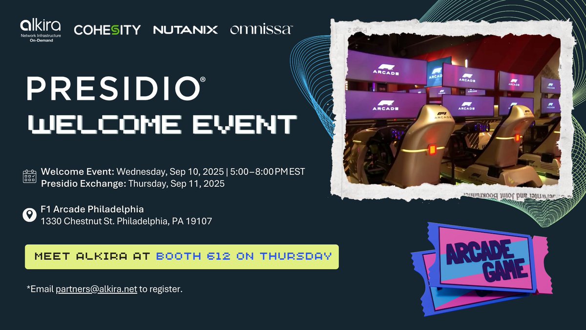 alkiranet's tweet image. Ready to make networking simple? 

Meet us at booth 612 at the Presidio Welcome Event in Philly! 

Let’s chat about faster cloud connections, cost savings, and total visibility. 

Email partners@alkira.net to join! 

#PresidioExchange #CloudTransformation #NetworkSimplification