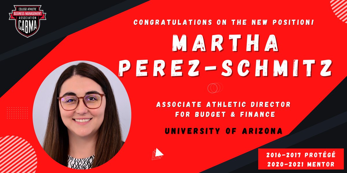 Congratulations to <a href="/TuchisPerez/">Martha Pérez-Schmitz</a> on the new position as Associate Athletic Director of Budget &amp; Finance at <a href="/AZATHLETICS/">Arizona Athletics</a>!