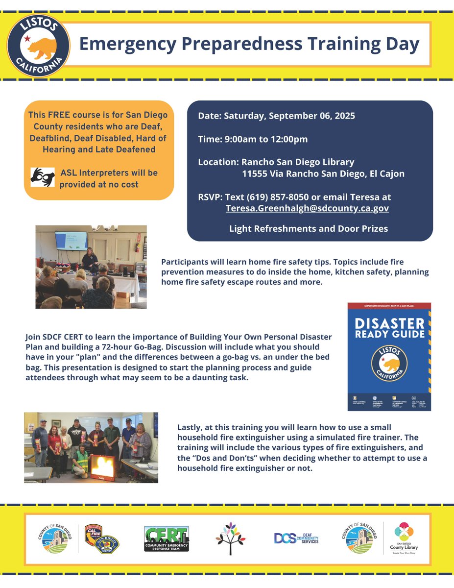Its fire season and we wanted you to be aware of this opportunity for free local emergency preparedness training for those who need the training in American Sign Language. If you know anyone who would benefit from this information, please share it with the