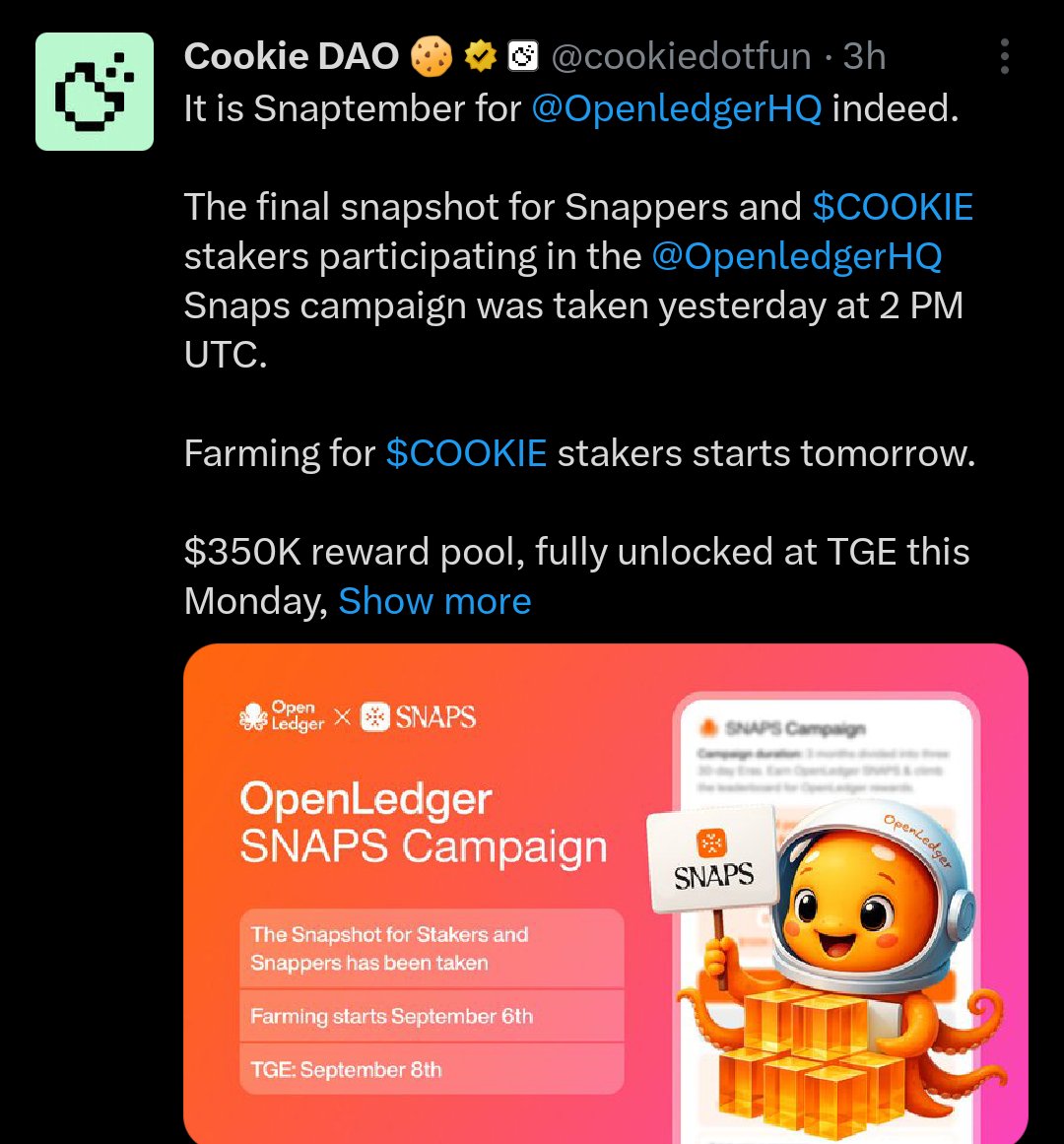 General Dave (@gendavehq) on Twitter photo openLedger just took a snapshot of their leaderboard on @Cookiedotfun yesterday
this matters → snapshots lock in activity for rewards & prove who’s really contributing on-chain
if you’ve been sapping or building presence with <a href="/OpenledgerHQ/">Openledger</a>, your efforts are officially recorded openLedger just took a snapshot of their leaderboard on @Cookiedotfun yesterday
this matters → snapshots lock in activity for rewards & prove who’s really contributing on-chain
if you’ve been sapping or building presence with <a href="/OpenledgerHQ/">Openledger</a>, your efforts are officially recorded