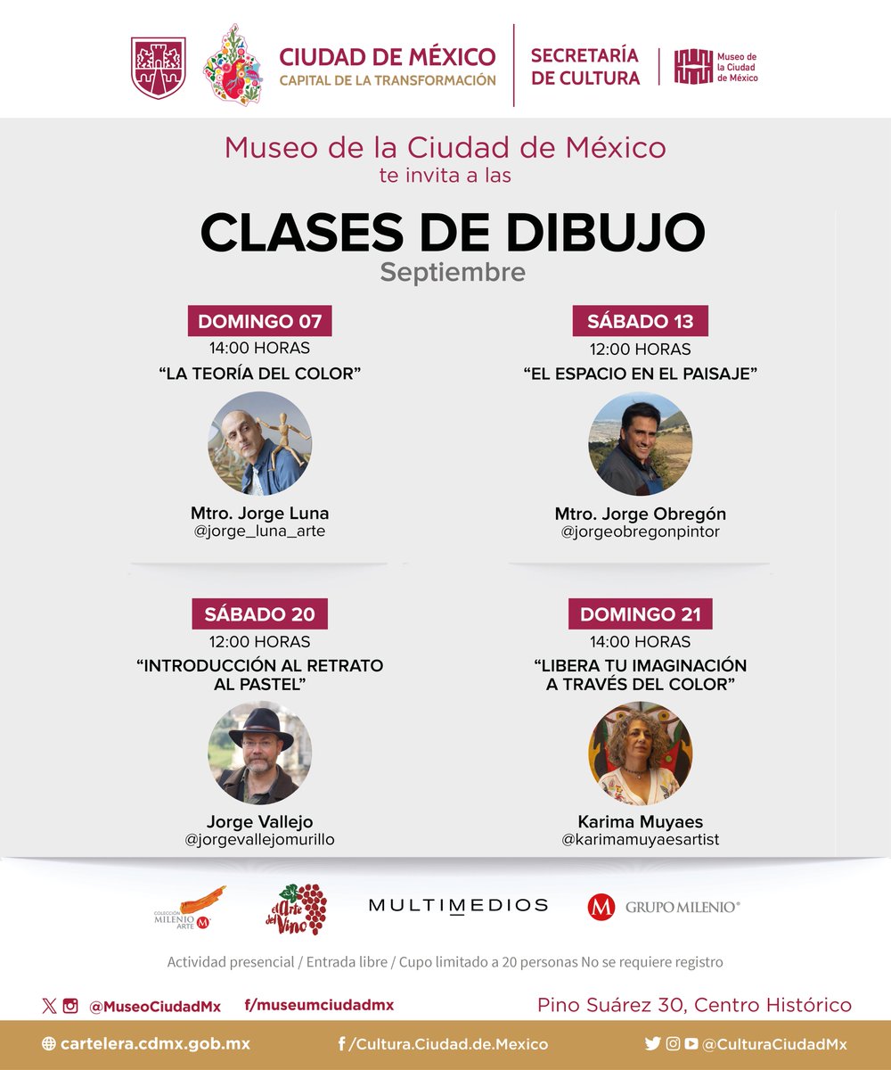 #Taller | ¿Te apasiona el arte y el vino? .
Ven a nuestras clases de dibujo inspiradas en la exposición "El Arte del Vino". 

ENTRADA LIBRE SIN REGISTRO

🗓️Domingo 07 y 21 de septiembre, 14 h
🗓️Sábado 13 y 20 de septiembre, 12 h
Cupo 20 personas
#pintura #vino #vinoyarte #dibujo