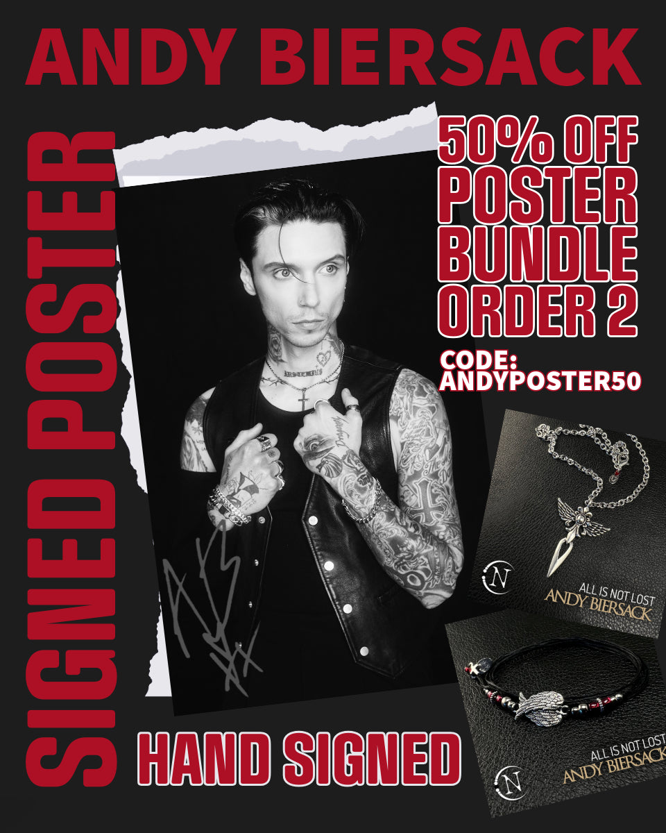 Never Take It Off (@nevertakeitoff) on Twitter photo BVB Army‼️ There's still time to get your hands on a HAND SIGNED <a href="/andyblack/">Andy Biersack</a> poster. 📜✍🏻 You can purchase it alone or snag it for 50% OFF ~ add the poster product + any 2 jewelry items from Andy's page to your cart and use code: ANDYPOSTER50 at checkout!
Andy-Biersack.NeverTakeItOff.com BVB Army‼️ There's still time to get your hands on a HAND SIGNED <a href="/andyblack/">Andy Biersack</a> poster. 📜✍🏻 You can purchase it alone or snag it for 50% OFF ~ add the poster product + any 2 jewelry items from Andy's page to your cart and use code: ANDYPOSTER50 at checkout!
Andy-Biersack.NeverTakeItOff.com