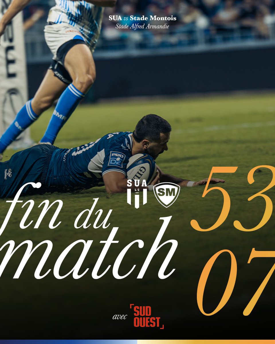 Retour à la maison réussi 💙 

Victoire sérieuse de nos Agenais ce soir à Armandie avec 7 essais au compteur 🤩
