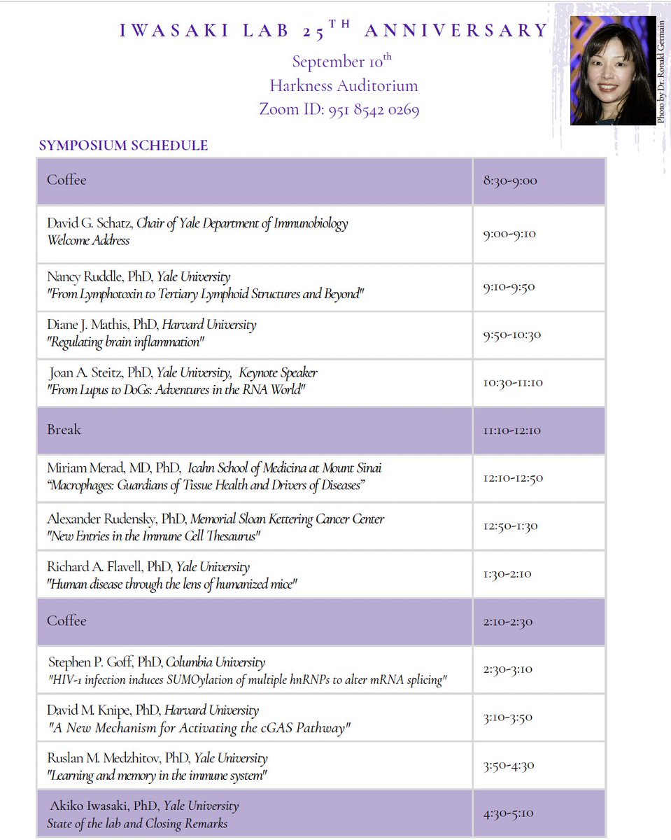 Prof. Akiko Iwasaki (@virusesimmunity) on Twitter photo So grateful that my lab is celebrating its 25th anniversary next week! Super lucky to work with such an inspiring team that made this possible 🙏🏼🙏🏼🙏🏼
Join us as we celebrate our 25th anniversary with a special symposium 🤗 <a href="/YaleMed/">Yale School of Medicine</a> So grateful that my lab is celebrating its 25th anniversary next week! Super lucky to work with such an inspiring team that made this possible 🙏🏼🙏🏼🙏🏼
Join us as we celebrate our 25th anniversary with a special symposium 🤗 <a href="/YaleMed/">Yale School of Medicine</a>