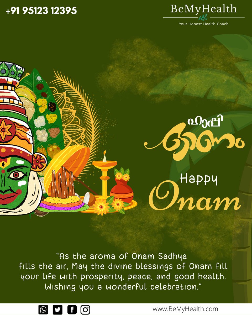 BeMyHealth (@bemyhealth) on Twitter photo Happy Onam from the <a href="/BeMyHealth/">BeMyHealth</a> team!
May King Mahabali's blessings bring you abundance in health and happiness. This season, let's commit to a healthier lifestyle incorporating fresh, seasonal foods, yoga for inner peace, and walks amidst nature. Celebrate with wellness at Happy Onam from the <a href="/BeMyHealth/">BeMyHealth</a> team!
May King Mahabali's blessings bring you abundance in health and happiness. This season, let's commit to a healthier lifestyle incorporating fresh, seasonal foods, yoga for inner peace, and walks amidst nature. Celebrate with wellness at
