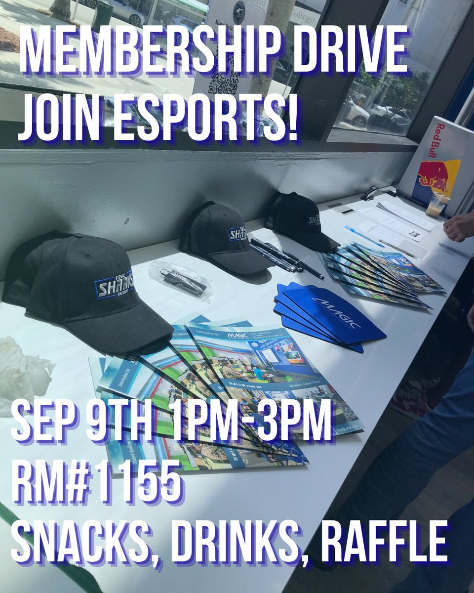 👏 Join MDC Esports at a discounted $20 for the entire Fall semester!

Everyone who signs up this day will be entered into a raffle for various prizes, including Funko Pops and MDC Esports gear! There will also be Free Redbull for everyone who joins and snacks for sale!