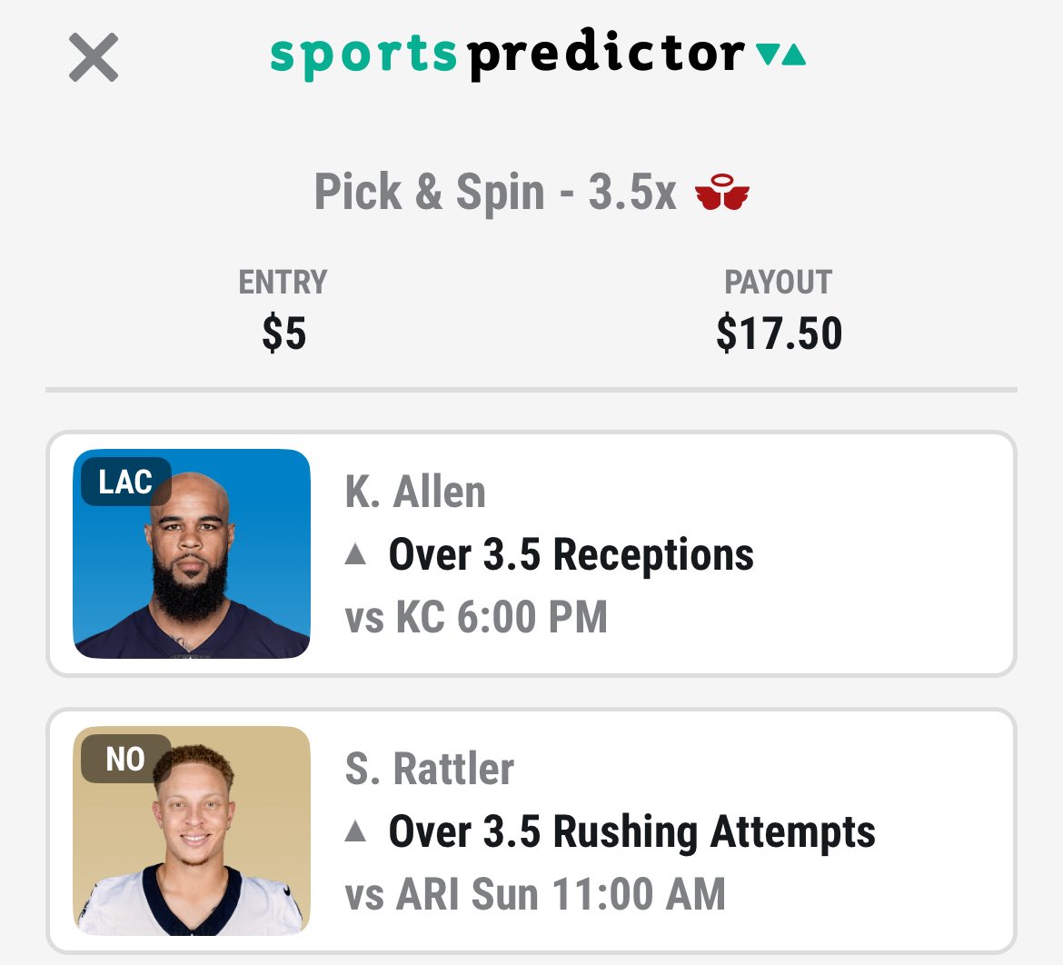 MoneyBadgerDude's tweet photo. 🟩⬜️#Sportspredictor ⬜️🟩

Risk Free $5 pick &amp; spin. Available to everyone. 

👉Signup now and get a $100 risk-free entry!  I just tried a new daily fantasy app and I think you’ll like it. 

https://t.co/A97uzXttD3

Here’s what I cooked up🦡💸 https://t.co/3JGLVuvo8h