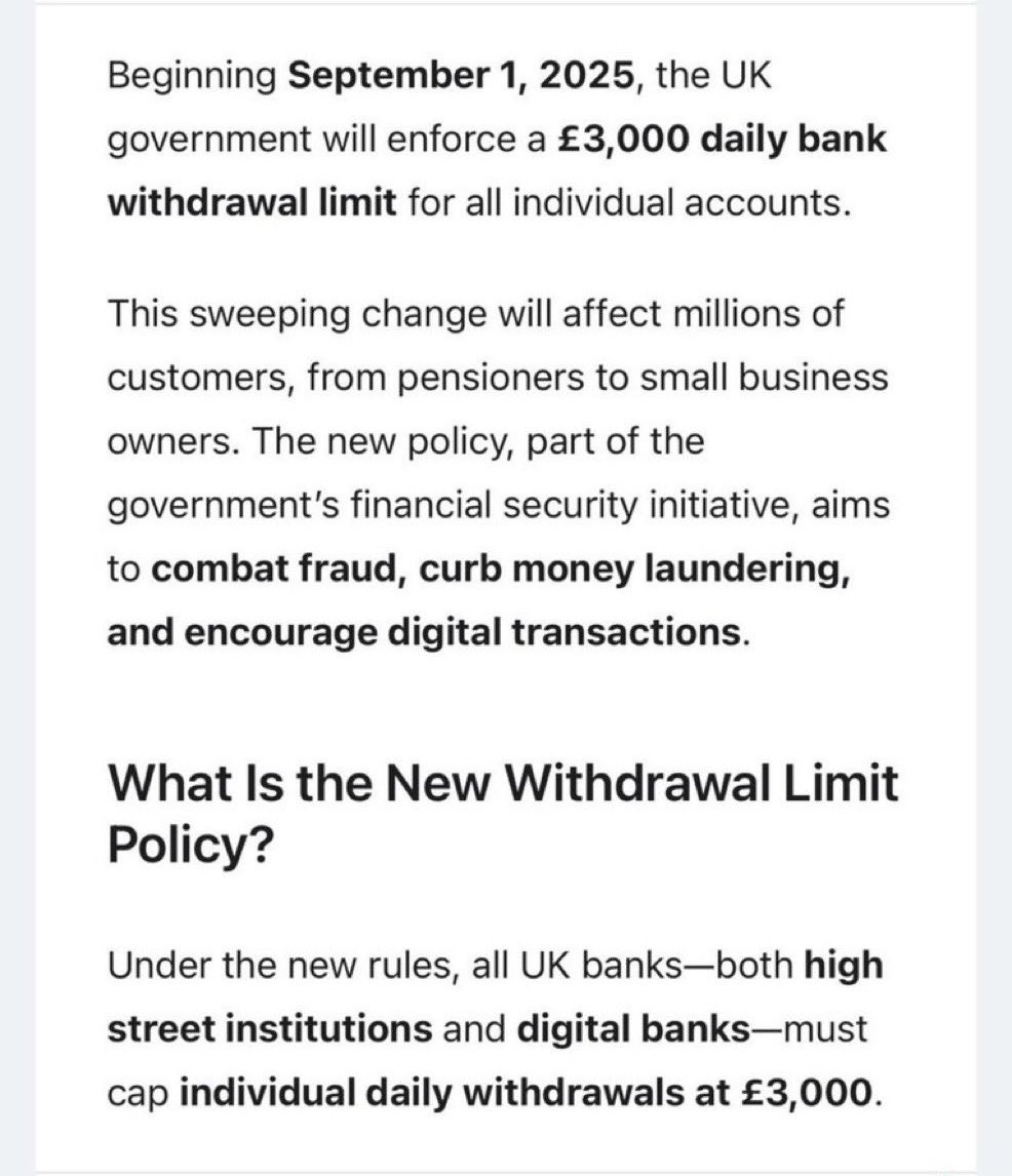 BREAKING: 🇬🇧 UK BANKS ARE IMPOSING A £3,000 WITHDRAWAL LIMIT PER DAY  GUESS WHAT? NO ONE CAN LIMIT ETHEREUM 🔥