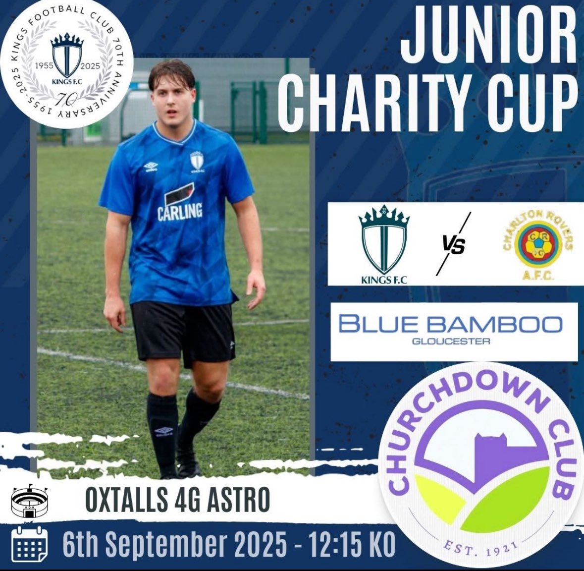 🔥 MATCHDAY ANNOUNCEMENT 🔥

The wait is over! Kings FC kick off their campaign in the Junior Charities Cup with a big opening clash against <a href="/CHARLTONROVERS/">C.R.A.F.C</a>  this Saturday! 

📍 Location: Oxstalls Sports Park, GL2 9DW
🕐 Kick-Off: 12:15 PM
🕚 Team Meet: 11:15 AM

Up the Kings!