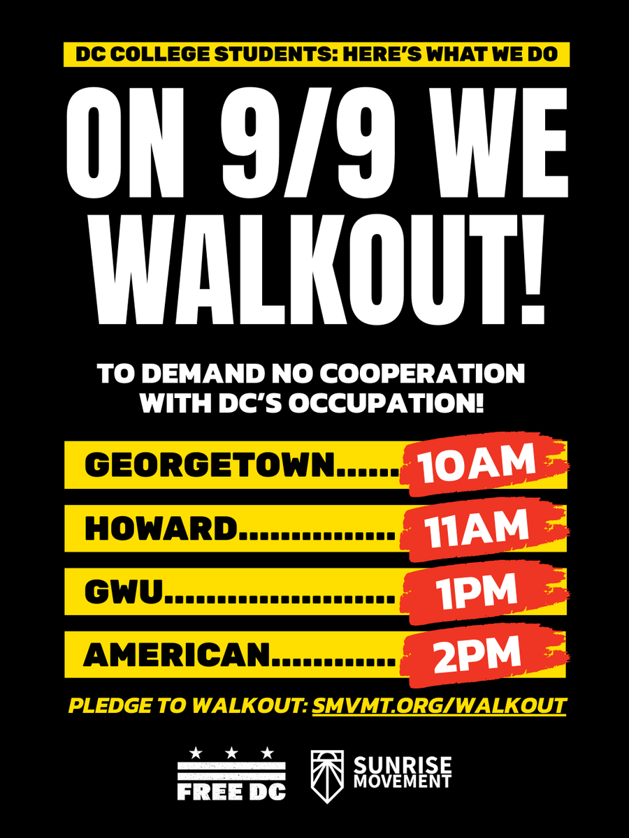 DC college students are taking a stand. 

This Tuesday, thousands will walk out against Trump’s occupation of their city and call on their universities and Mayor Bowser to take action to protect students and community members.