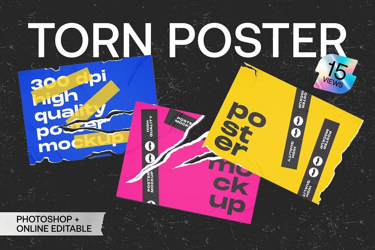 CreativeMarket's tweet image. Instead of “poster mockup” → try “torn paper mockup” for edgy vibes #keywordhacks