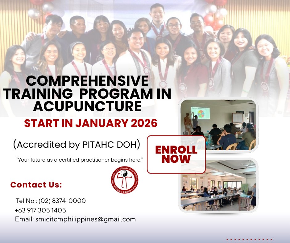 Enroll Now in Our Acupuncture Program!

Transform your passion for healing into a career with our PITAHC–DOH accredited Acupuncture &amp; TCM y

📍 #17 Panay Ave., Brgy. Paligsahan, QC
📞 (02) 8374-0000 | 📱 0917 305 1405

#SMICITCM #AcupuncturePhilippines #TraditionalChineseMedicine