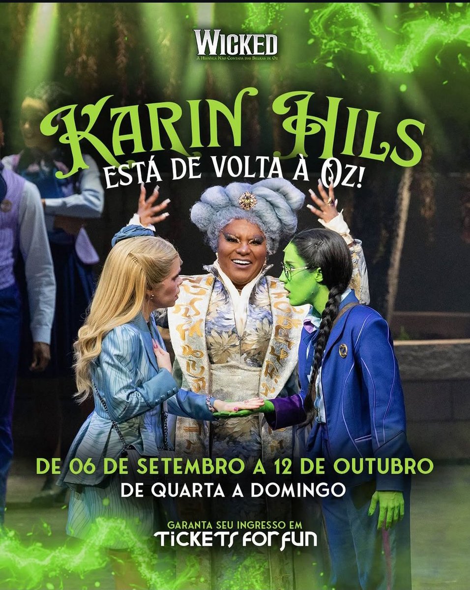 Nova foto de Fabi como Glinda no anúncio da volta da Karin Hils como Madame Morrible 🌬️🩷