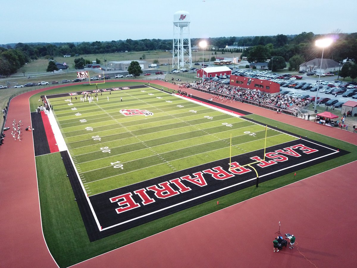 TeamATGSPORTS's tweet image. East Prairie HS ribbon cutting tonight. Impressive community support with a packed house. Great color combination. The track will really shine after striping. The new turf &amp;amp; track will be used by the entire community for years to come. Go Eagles!
#RamTurf #SyntheticTurf