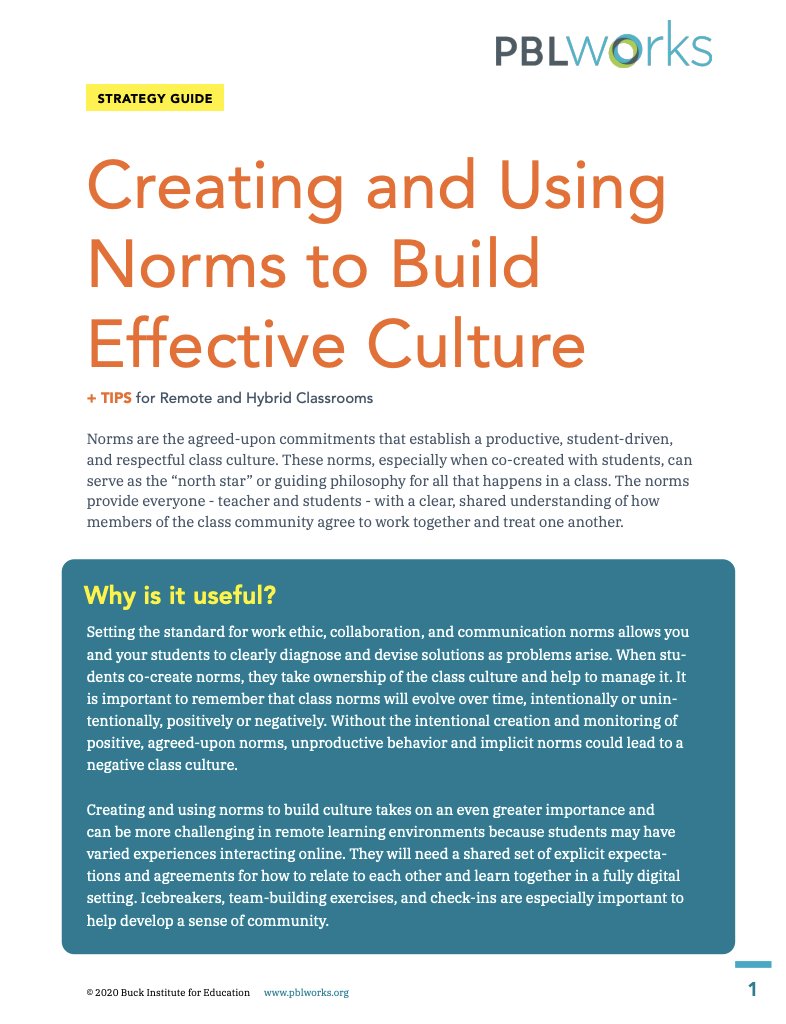 teacher2teacher's tweet image. 🌟 Class norms are a powerful north star for the learning culture you and your Ss are building together, says @PBLWorks – all the more so when you co-create them!



#SEL