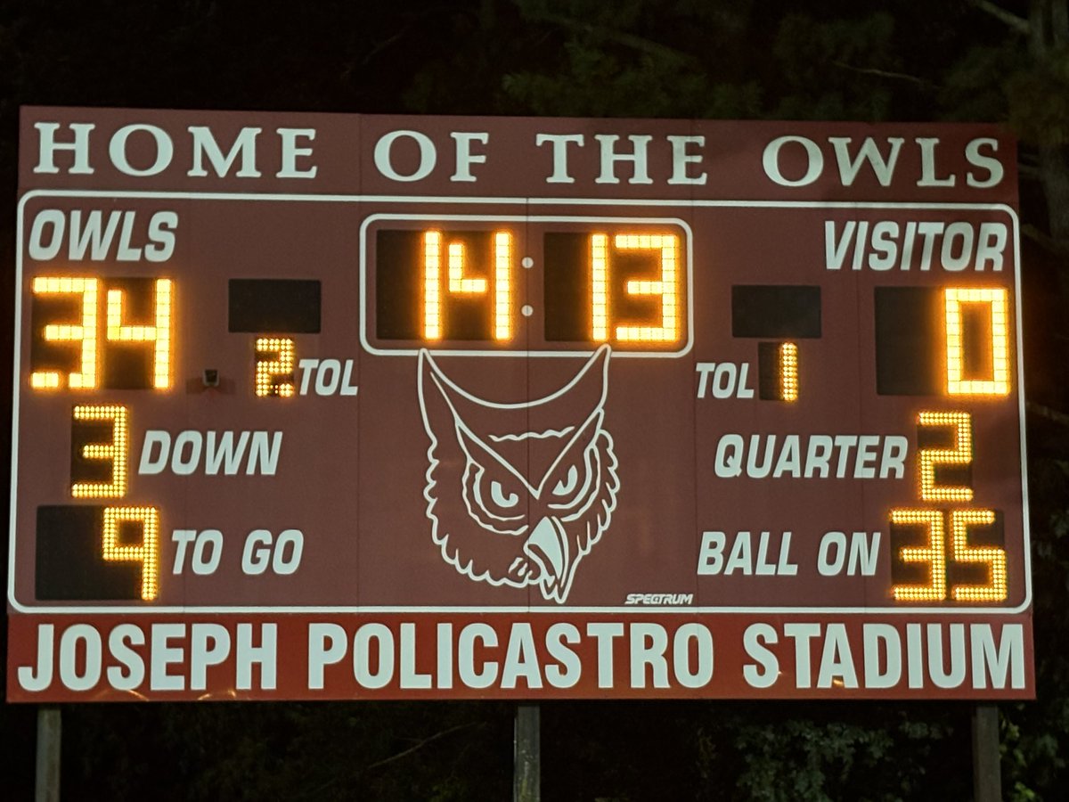 Game is at the half in Highland Park with <a href="/HPOwlsAthletics/">Highland Park Athletics</a> leading <a href="/DunellenAthDept/">Dunellen Athletics</a> 34-0.  #njfootball #bigcentral #BCCFOOTBALL #hpowlsfootball <a href="/HPHS_Owls/">Highland Park HS</a>