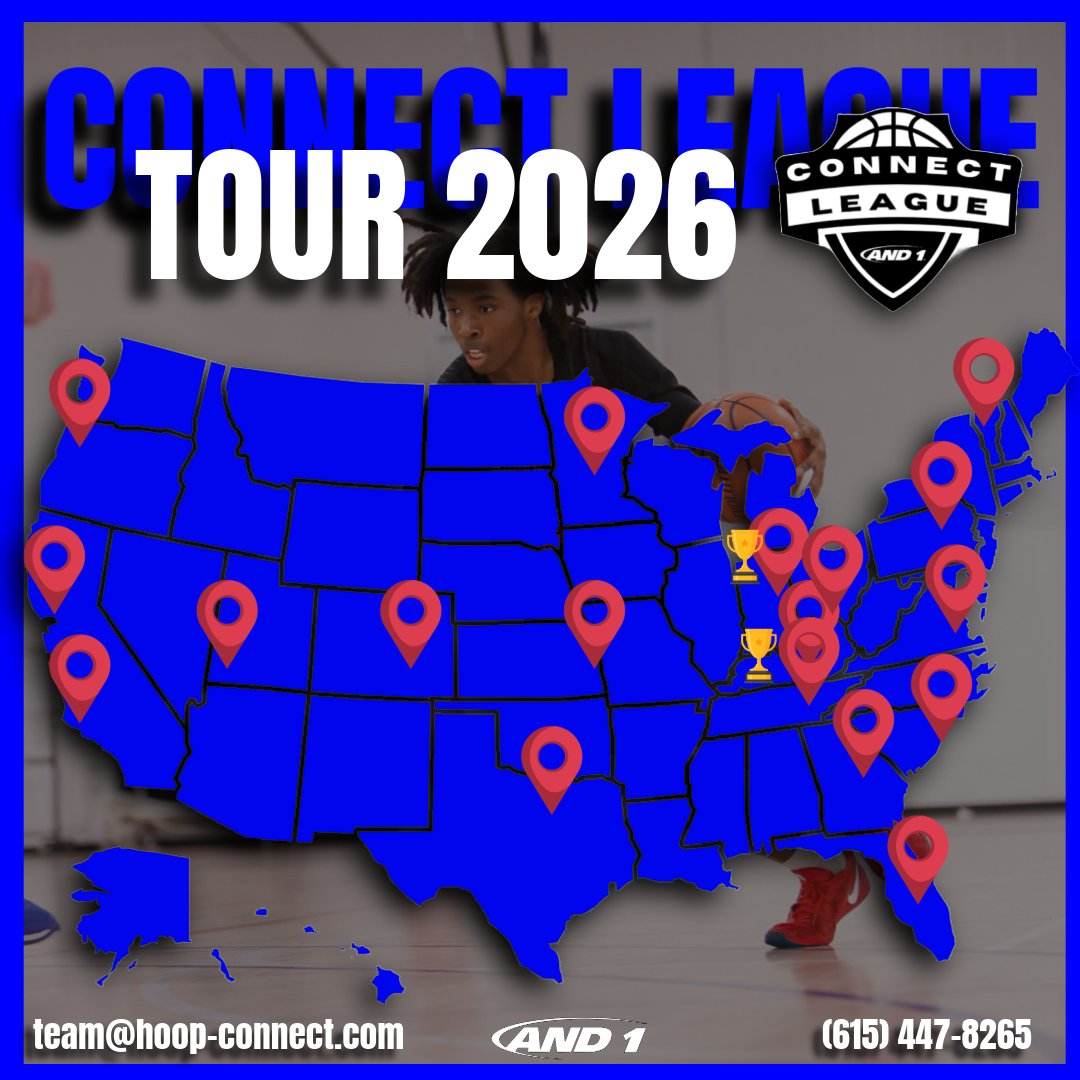 17 states. 20+ stops. One Finals in Hammond, IN.
The road to a national championship starts here.

Where Exposure is earned, Championships are chased, and every game Counts.

👉 Register now at hoop-connect.com

#ConnectLeague #AND1 #HoopConnect #BasketballTour2026