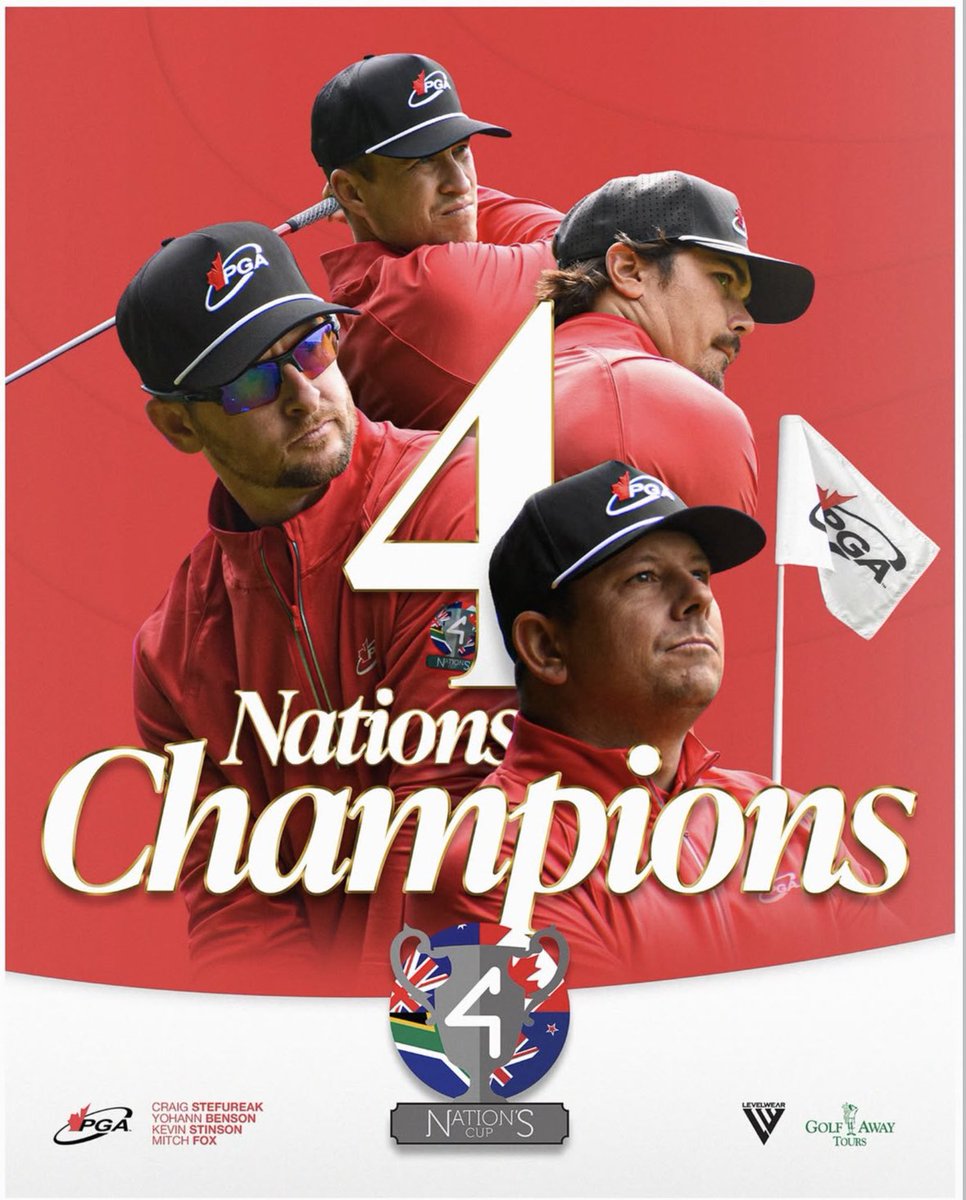 Kevin Stinson (BC), Yohann Benson (Quebec), Craig Stefureak (Ottawa - ONT) and Mitchell Fox (AB) have defeated the PGA of Australia, New Zealand and South Africa 

🇨🇦 is victorious at the Four Nation’s Cup 🏆