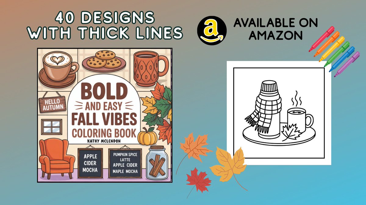BeYourSuccess1's tweet photo. Fall Vibes coloring book. Simple coloring pages #fallcolors #coloringbook #coloringfun #coloring #Amazon #AmazonPrime #autumncoloringbook #boldeasycoloring #asmr #StressRelief #adultcoloring #FallVibes 
.
https://t.co/ejV547FRnk https://t.co/e4fEEQ7SmF