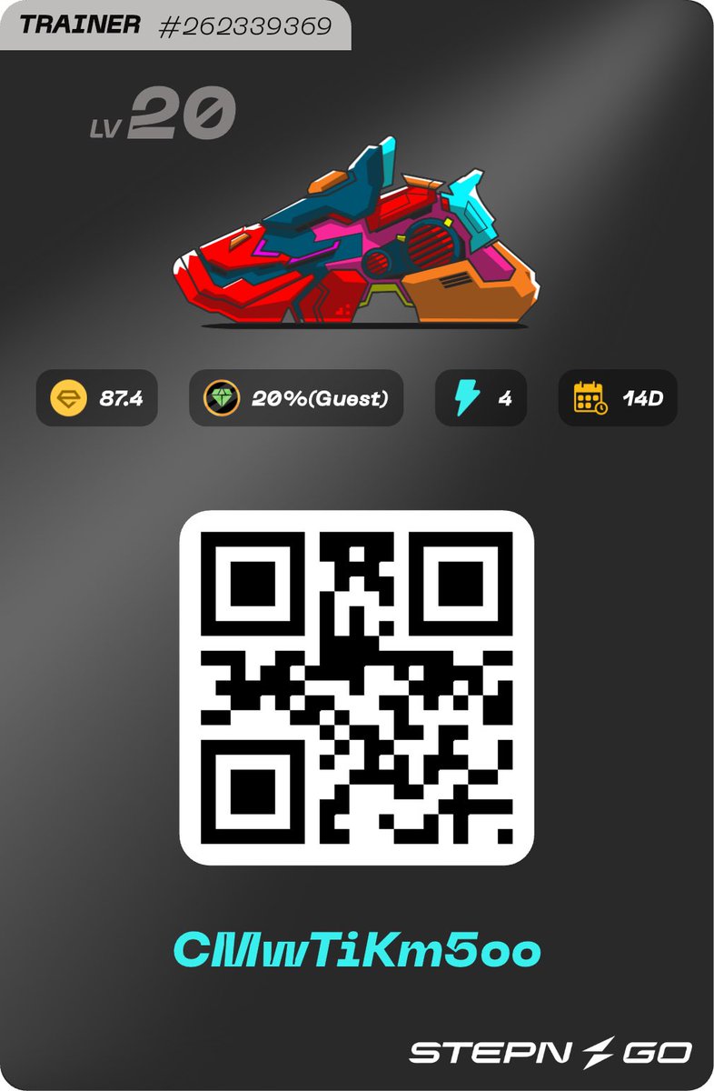 ゲスト募集します！
トレーナーlv20  effi87.4
4エナ2週間、ゲスト20%
45エナ以上消化希望

コード使われた方は、連絡用にXのフォロー、コメントをいただけると嬉しいです！

CMwTiKm5oo

#STEPNGO
#ゲスト募集