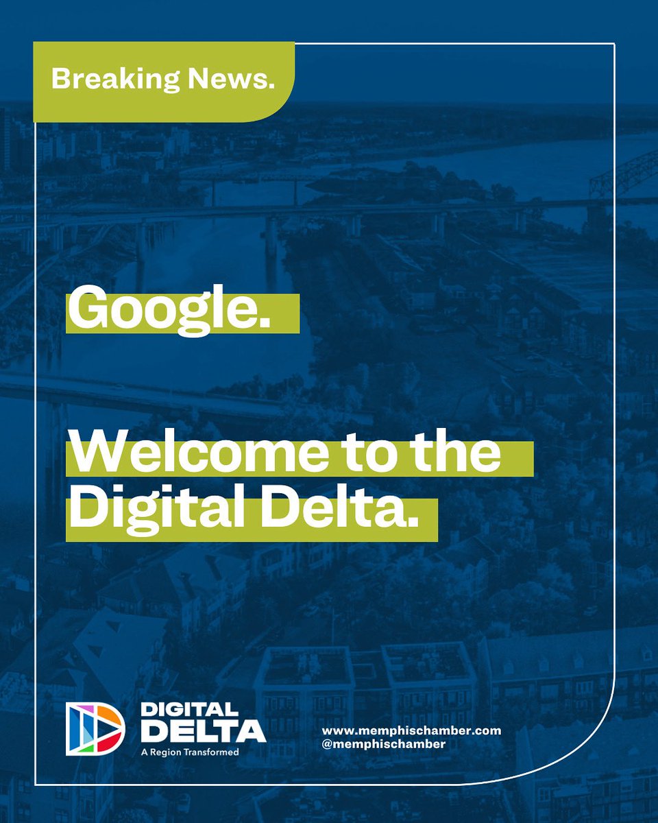 We’re thrilled to welcome <a href="/Google/">Google</a> to the #DigitalDelta — further proof that our region is on the rise as a hub for innovation, technology, and opportunity. Congratulations to our sister city across the Mississippi River on this exciting milestone.
<a href="/citywestmemphis/">cityofwestmemphis</a> <a href="/MemphisChamber/">Greater Memphis Chamber</a>