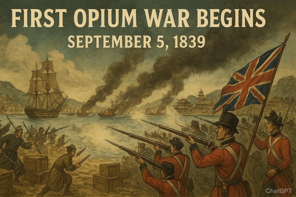 history_educate's tweet photo. #September5th, 1839 – First Opium War begins: British forces attacked Chinese ports, sparking the First Opium War after tensions over trade and opium imports.

#historytoday #history_educate #onthisdayinhistory #historylovers  #WilliamEst #HOMETOWN https://t.co/xEbySfaUei