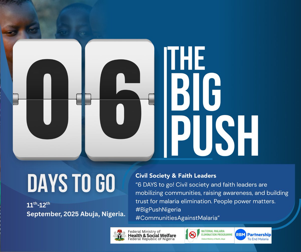 Communities, households and individuals are uniting against malaria because zero malaria starts with you and I. 
#BigPushNigeria
#EndMalariaNow 
<a href="/AlikoDangote/">Aliko Dangote</a> 
<a href="/endmalaria/">RBM Partnership</a> 
<a href="/WHO/">World Health Organization (WHO)</a> 
<a href="/WHONigeria/">WHO Nigeria</a> 
<a href="/Fmohnigeria/">Federal Ministry of Health, NIGERIA</a>
