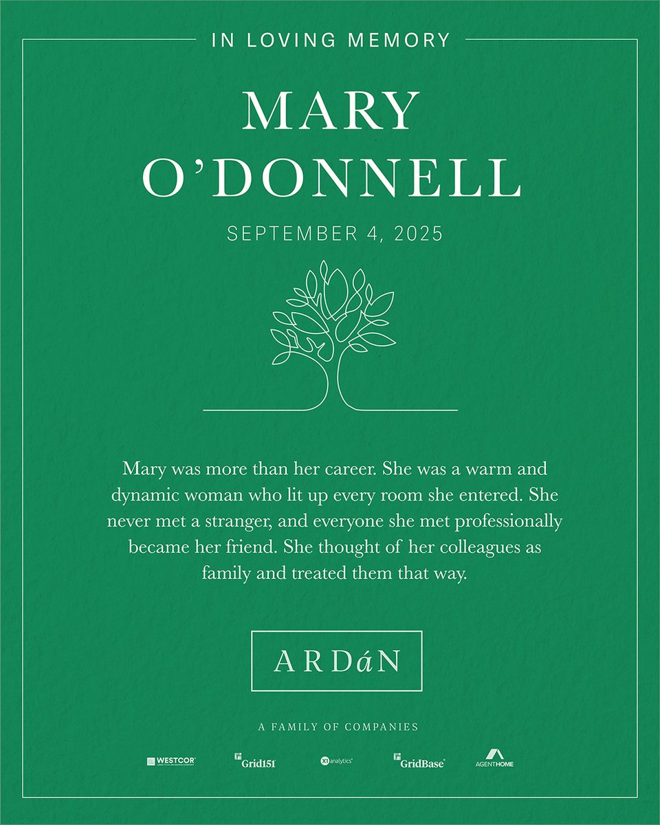 We are heartbroken to share that Ardán CEO &amp; President Mary O’Donnell has passed away after a brief illness. Mary was a visionary leader whose passion, dedication, and warmth left a profound impact on those around her. Mary, you will be deeply missed.