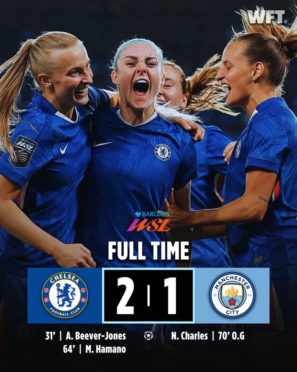 Chelsea are up and running after an opening game victory over Manchester City!

Aggie Beever-Jones and Maika Hamano with the goals for the home side ⚽️

Alex Greenwood and Lily Murphy both went off injured for City before the end of the game.

#CFCW #MCWFC #BarclaysWSL