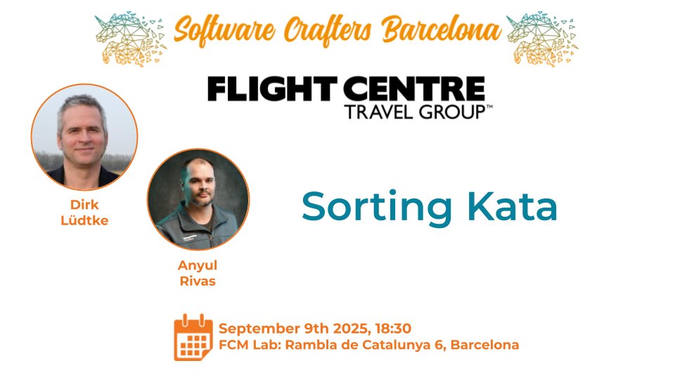 bcnswcraft's tweet image. Ready to get back to some crafting? Our first post-summer #codingdojo is on Sept 9th! 🚀 Join Dirk Lüdtke and @anyulled for a sorting kata. Spots are limited, so sign up now 👉🏼 bit.ly/4mP187P
#SoftwareCrafters #Barcelona #Meetup