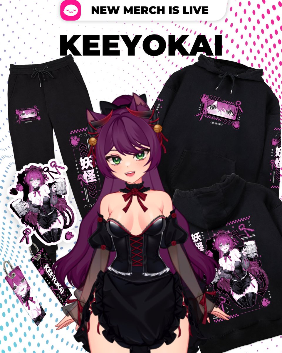 My merch with <a href="/shopuwumarket/">UwU Market</a> is out! 🖤
🔗uwumarket.us/collections/ke…
#uwumarket #keeyokaimerch