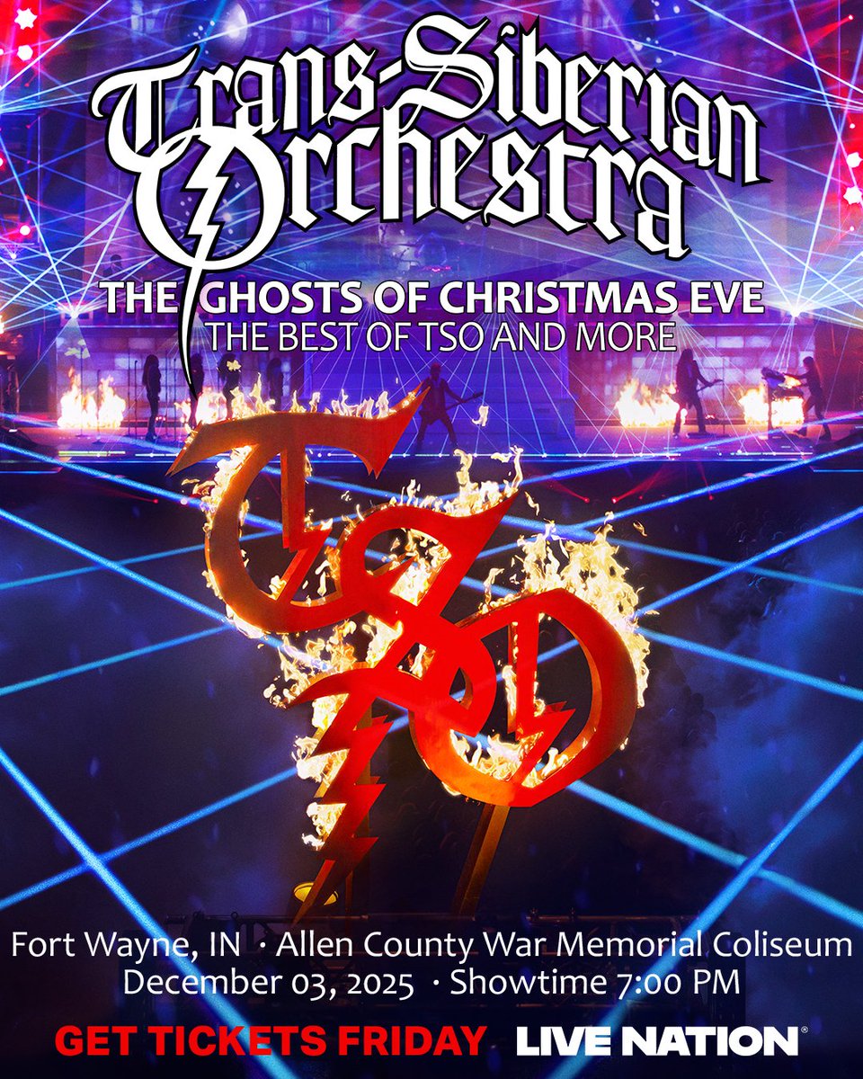 🚨 ＥＶＥＮＴ ＡＮＮＯＵＮＣＥＭＥＮＴ 🚨

<a href="/trans_siberian/">Trans-Siberian Orchestra</a> brings their legendary show, "The Ghosts of Christmas Eve: The Best of TSO &amp; More" to the Memorial Coliseum on December 3!

Tickets on sale this Friday at 10AM! 
🎫: bit.ly/TSO2025FW