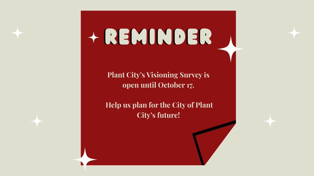 What do YOU want Plant City to look like in 2050? Tell us in the Visioning Survey! Now through Oct. 17 — your voice matters!

English Survey: surveymonkey.com/r/53RV3DZ
Spanish Survey: es.surveymonkey.com/r/5BLJMSG