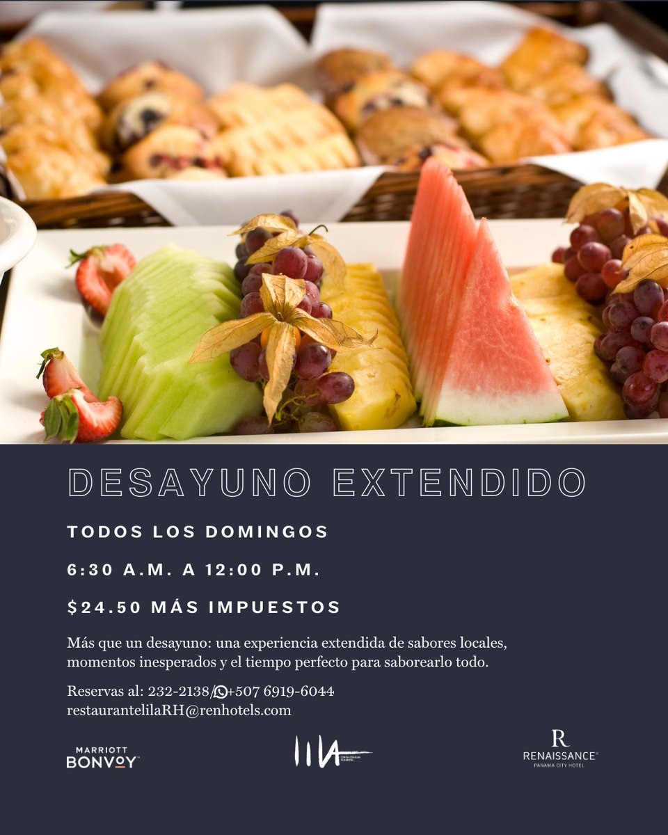Más que un desayuno, es un ritual de sabores locales. 🍍🥐 Ven a saborear lo inesperado todos los domingos de 6:30 a.m. a 12:00 p.m. en Lila. Reserva tu momento especial. #renhotels #RenaissancePanama #LilaRestaurante
