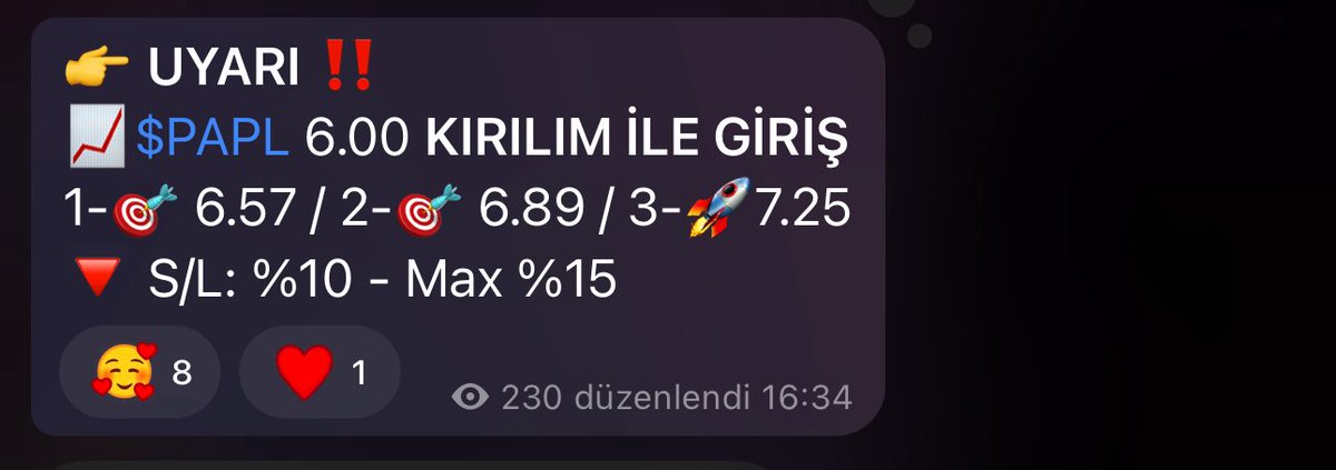 tradestudiotr's tweet photo. ücretsiz grubumuzla satın aldığımız #PAPL hissesi , 6.00$ dan 9.13 seviyesini görerek bizlere %53 kâr oranı bırakmıştır .
Ücretsiz #borsa işlemlerine dahil olmak için grubumuza gelebilirsiniz.
#Nasdaq #Trade #midas https://t.co/TLMMa6RVLg