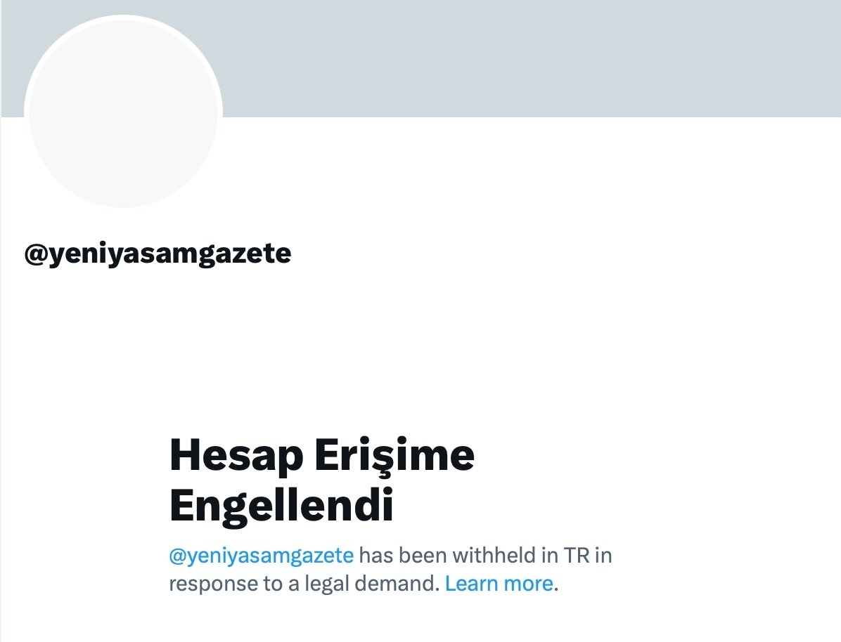 Yeni Yaşam Gazetesi’nin  X hesabına erişim engeli getirildi

 Gazetenin X hesabı, son engelleme ile birlikte üçüncü kez engellenmiş oldu. Erişim engelinin gerekçesi gazeteye bildirilmedi. Yeni Yaşam Gazetesi’nin yeni X hesabı <a href="/gazeteyeniyasam/">Yeni Yaşam Gazetesi</a> adresinden takip edilebilir.