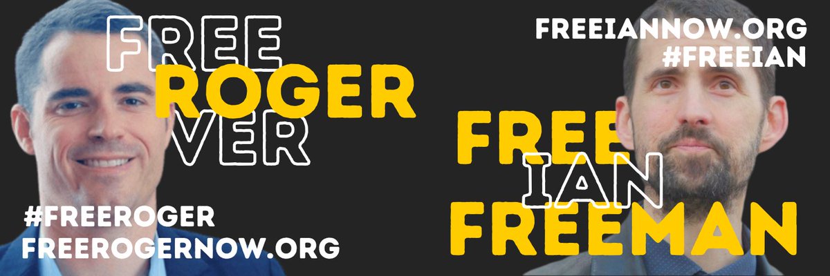 New banner calling to Free Ian and Free Roger!