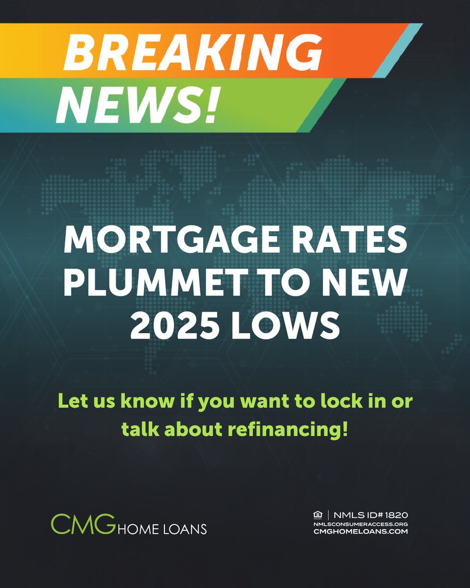 ShererMike's tweet photo. Mortgage rates just hit their lowest levels in nearly a year after today’s jobs report. Weak economy = lower rates. Now’s a smart time to lock in or refinance—reach out if you’re ready to get started! https://t.co/ALwLfLHj7x