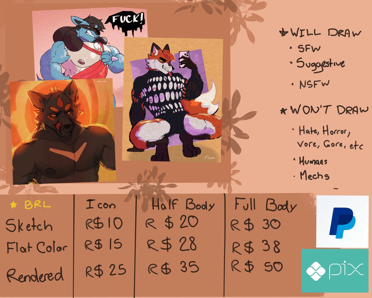 Hey everyone! I’m opening c0mms today, with a total of 6 slots. To claim, please reply below or through my DMs here or on telegram (@/RooMondo). 

Prices will be on USD and BRL for Brazilians. RTs are greatly appreciated 🦘 ✨