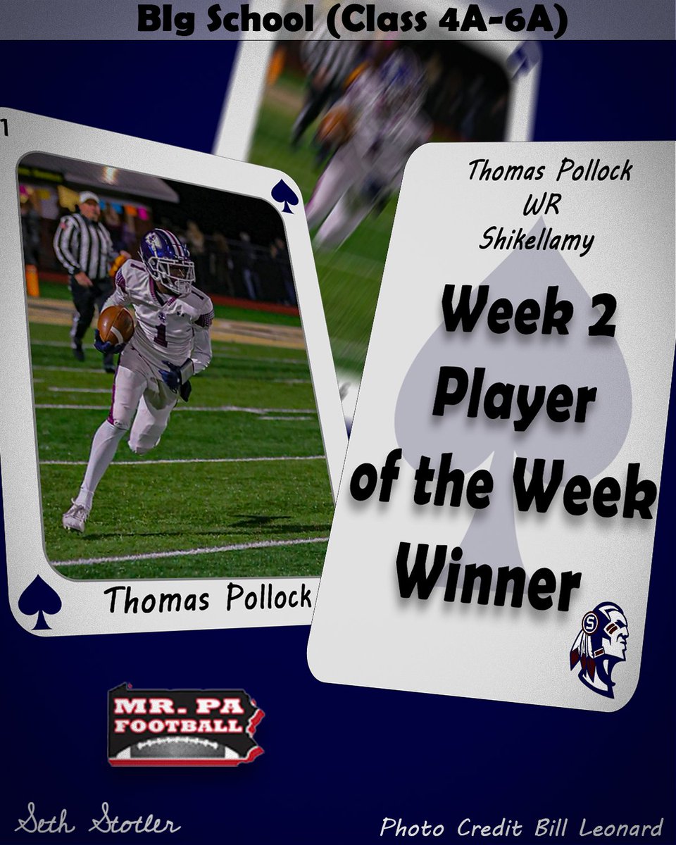 Shikellamy WR Thomas Pollock wins the fan vote for the Mr. PA Football Big School (Class 4A-6A) High School Football Week 2 Player of the Week
<a href="/Thomaspollock28/">Thomas Pollock (Dual Sport Ath)</a>, <a href="/Shiksports/">Shikellamy Athletics</a>