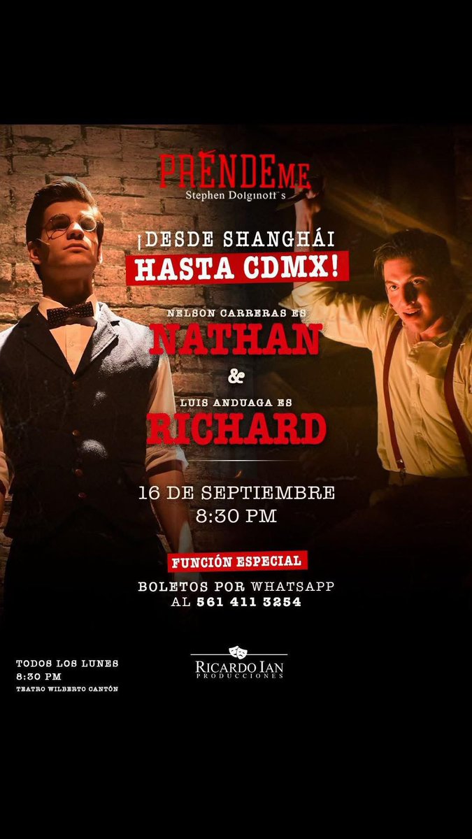 El Aquelarre (@elaquelarre_) on Twitter photo Regresan a México! <a href="/SoyNelsonC/">Nelson Carreras Oficial</a> y Luis Anduaga darán una función especial en CDMX luego de estar triunfando con el musical en Shanghai, el próximo 16 de septiembre Regresan a México! <a href="/SoyNelsonC/">Nelson Carreras Oficial</a> y Luis Anduaga darán una función especial en CDMX luego de estar triunfando con el musical en Shanghai, el próximo 16 de septiembre