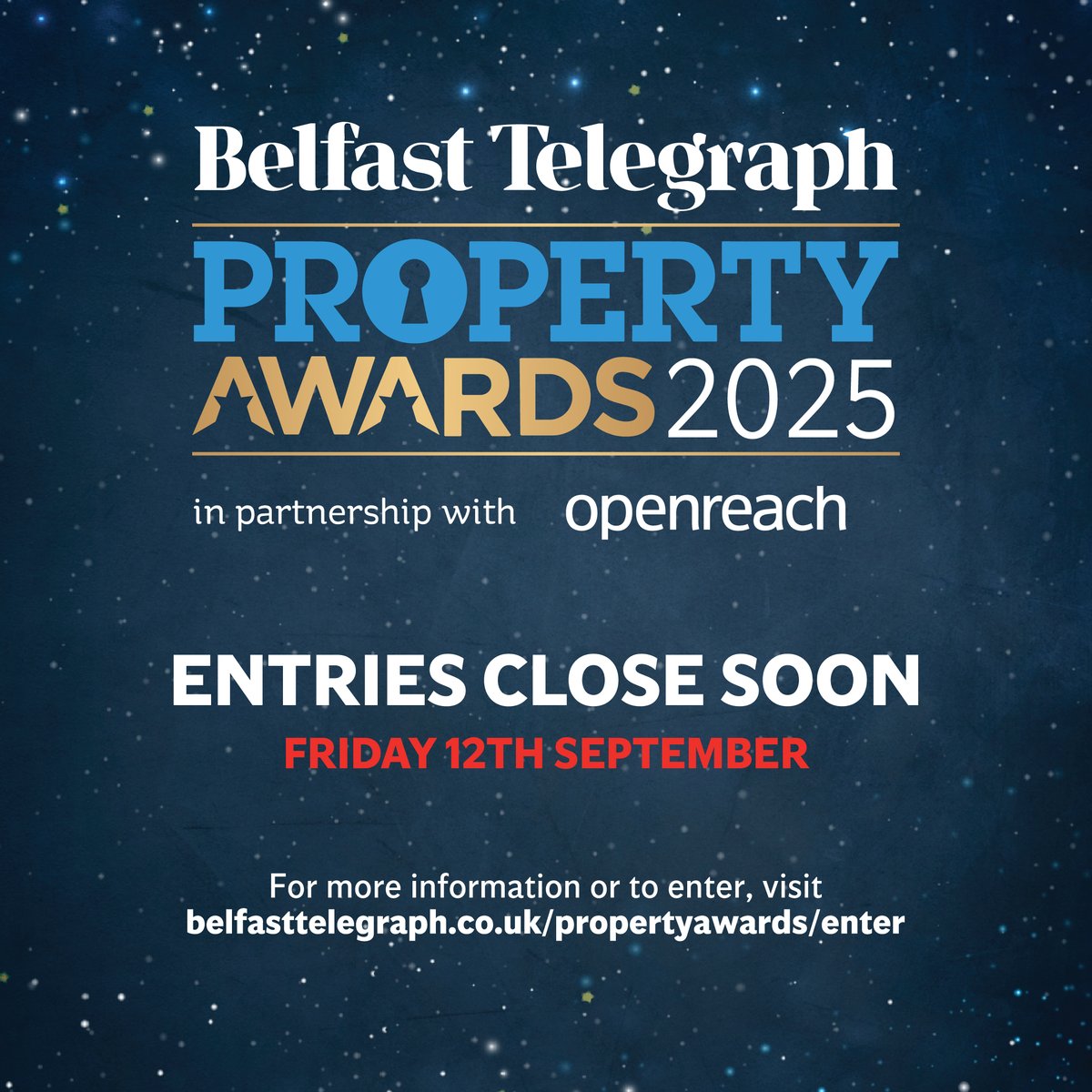 BelTel's tweet photo. 🚨 Belfast Telegraph Property Awards 2025  - Entries closing soon ⏰

Don't miss your chance to enter one of 18 categories before nominations close on Friday

Enter here 👉 https://t.co/7PdQALg1ia

🤝 In partnership with @WeAreOpenreach https://t.co/q1ZMHkyGsn