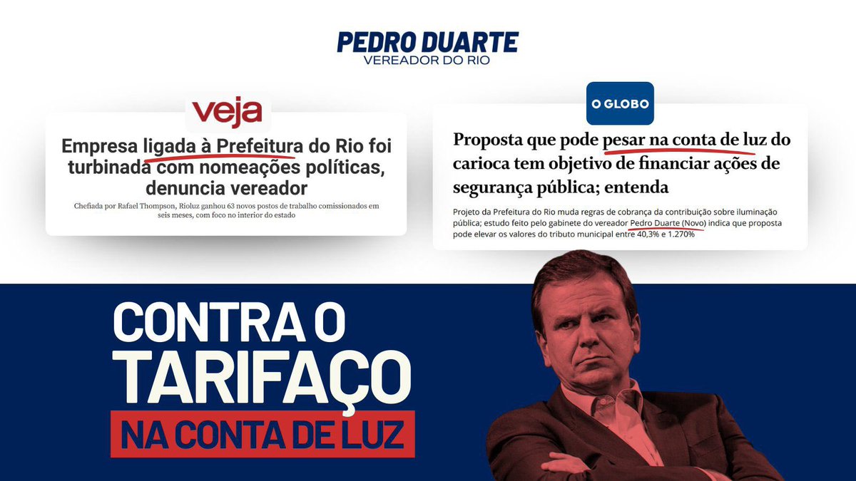 pedroduarterio's tweet photo. A PREFEITURA QUER AUMENTAR A SUA CONTA DE LUZ! ❌

Um projeto na Câmara propõe um aumento de NO MÍNIMO 40% na taxa de iluminação pública, o que vai deixar ainda mais cara a conta do carioca.

Pegue sua conta, simule e poste aqui o print do seu resultado: https://t.co/PdlqSAy6rg https://t.co/gt8HbF0WqB
