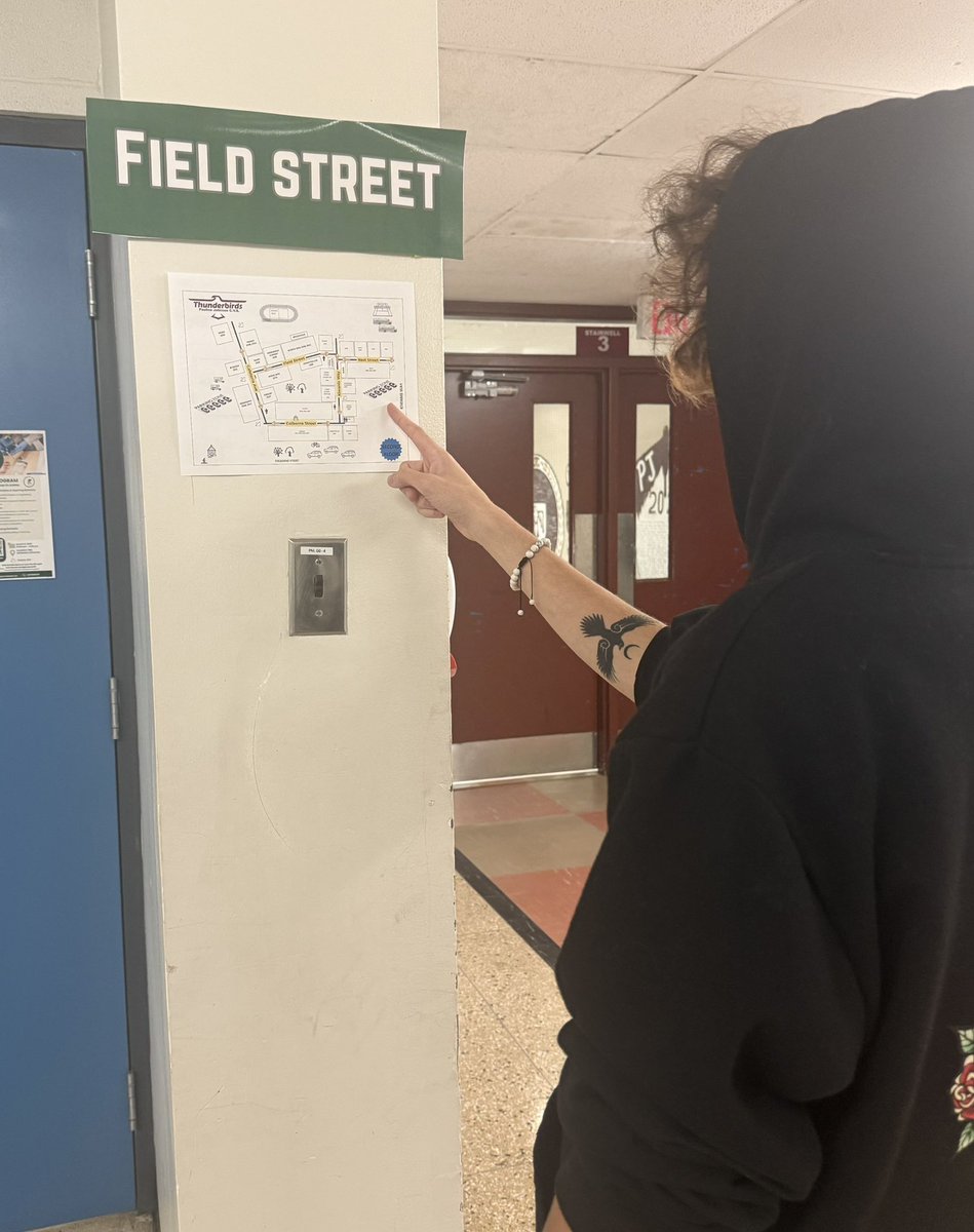 MrsRiendeau325's tweet image. To help our students get to their to classes this week, staff gave each hallway a unique name, and hung maps beneath indicating their location in the school. 

What a great initiative PJCVS!!! 

@GEDSB 
@jsmitheducation 
@LaunaLarlee