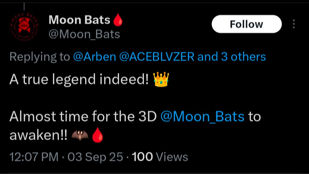 akidcalledflex's tweet image. Make sure you remember this reply from Moonbats on September 3, 2025 and how it&apos;s almost time for their 3D collection to be minted. They have been talking about this mint since May 16, 2025. Click link to verify x.com/Moon_Bats/stat… Part time team = part time results. DYOR